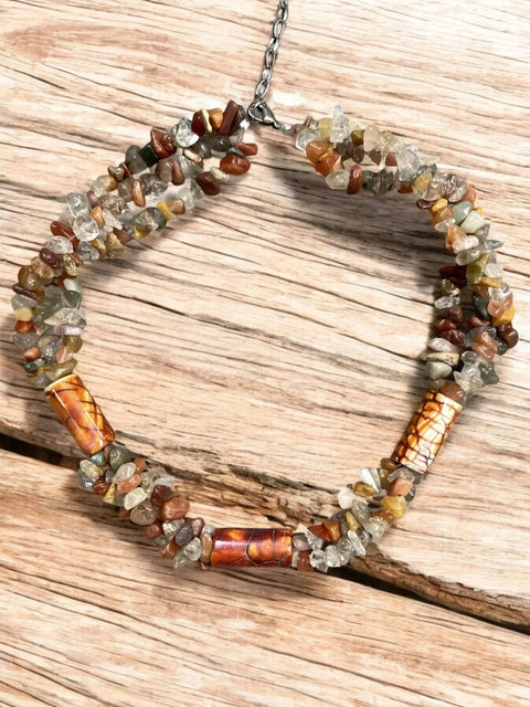 Handcrafted Agate And Carnelian Chip Necklace – Multiple Strand Adjustable Design | Made In USA Michelle Marie Boutique  Necklaces