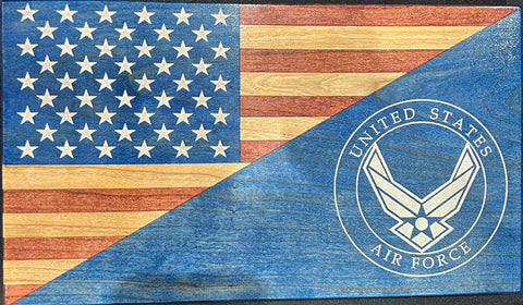 Handcrafted Air Force Wooden Desktop Flag 6.25x11 Inch – American Oak Military Decor | Made in USA American Grains LLC 