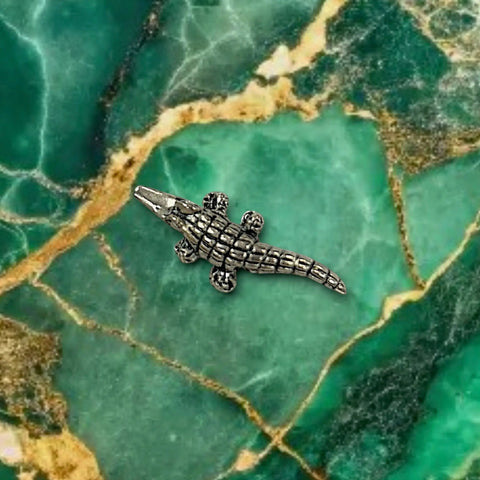 Handcrafted Alligator Pewter Charm Pendant – Silver or Antique Gold Finish | Made in USA Bayou Jewelry Accessory Michelle Marie Boutique  Charms and Pendants