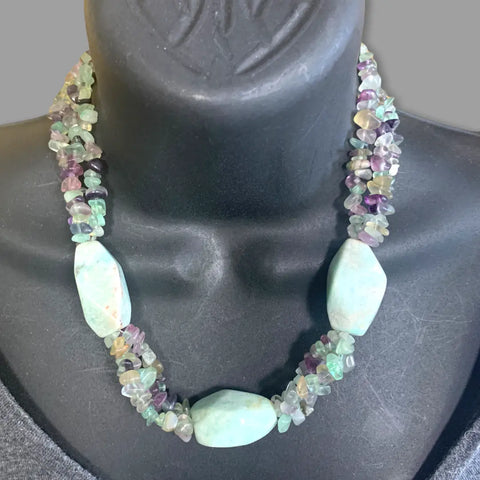 Handcrafted Amazonite and Fluorite Multi-Strand Necklace 18-20 Inch Adjustable Lobster Clasp | Made in USA Michelle Marie Boutique  Necklace