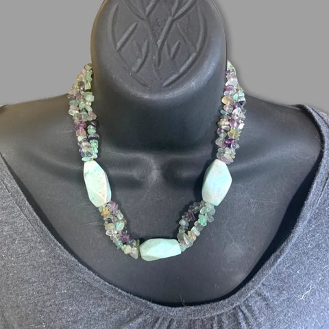 Handcrafted Amazonite and Fluorite Multi-Strand Necklace 18-20 Inch Adjustable Lobster Clasp | Made in USA Michelle Marie Boutique  Necklace