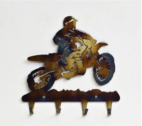 Handcrafted American-Made Motorcycle Key Rack – Metal Silhouette Wall Organizer | Made in USA Knights Home Decor  item