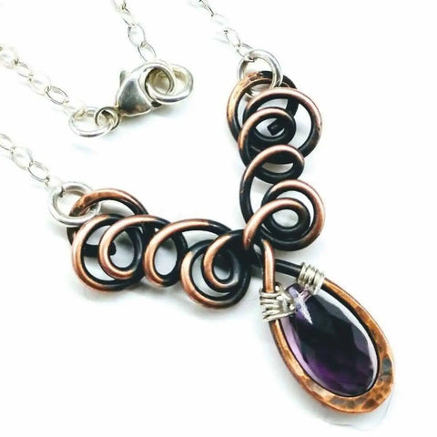 Handcrafted Amethyst Crystal Wire Sculpted Necklace – Sterling Silver Copper | Made in USA Alexa Martha Designs  Necklace