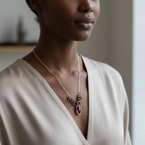 Handcrafted Amethyst Crystal Wire Sculpted Necklace – Sterling Silver Copper | Made in USA Alexa Martha Designs  Necklace