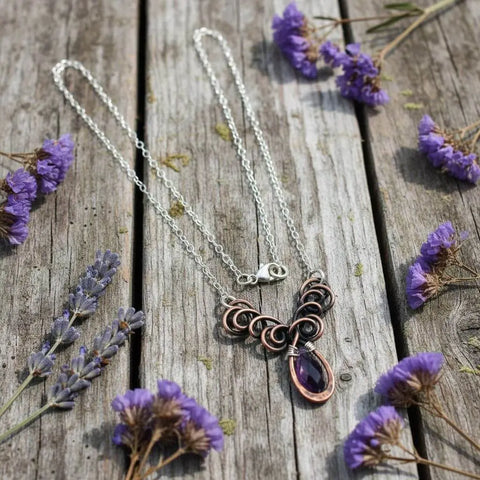 Handcrafted Amethyst Crystal Wire Sculpted Necklace – Sterling Silver Copper | Made in USA Alexa Martha Designs  Necklace