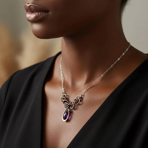 Handcrafted Amethyst Crystal Wire Sculpted Necklace – Sterling Silver Copper | Made in USA Alexa Martha Designs  Necklace