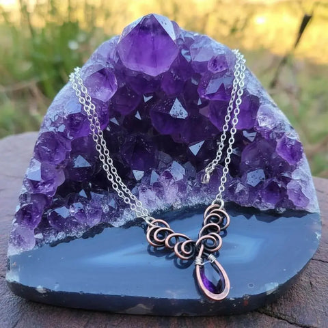 Handcrafted Amethyst Crystal Wire Sculpted Necklace – Sterling Silver Copper | Made in USA Alexa Martha Designs  Necklace