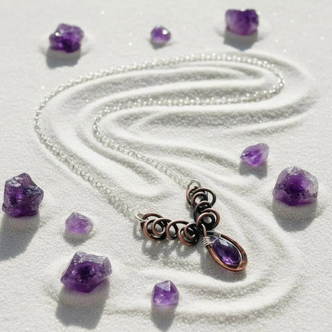 Handcrafted Amethyst Crystal Wire Sculpted Necklace – Sterling Silver Copper | Made in USA Alexa Martha Designs  Necklace
