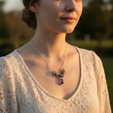 Handcrafted Amethyst Crystal Wire Sculpted Necklace – Sterling Silver Copper | Made in USA Alexa Martha Designs  Necklace