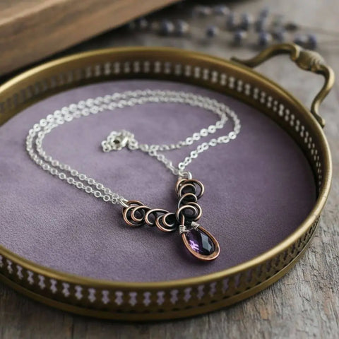 Handcrafted Amethyst Crystal Wire Sculpted Necklace – Sterling Silver Copper | Made in USA Alexa Martha Designs  Necklace
