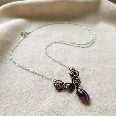 Handcrafted Amethyst Crystal Wire Sculpted Necklace – Sterling Silver Copper | Made in USA Alexa Martha Designs  Necklace