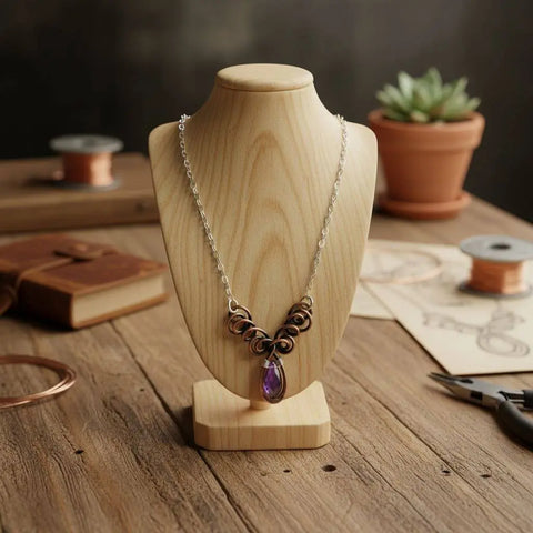 Handcrafted Amethyst Crystal Wire Sculpted Necklace – Sterling Silver Copper | Made in USA Alexa Martha Designs  Necklace