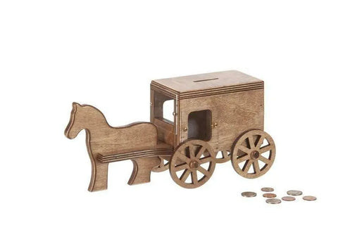 Handcrafted Amish Wooden Horse and Buggy Penny Bank – 13 Inch Toy with Rolling Wheels | Made in USA Amish Toy Box  Wooden Toys