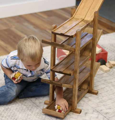 Handcrafted Amish Wooden Kids Roller Racetrack Toy Double Track with 4 Cars | Made in USA Amish Toy Box  Wooden Toys,Marble and Ball Rollers