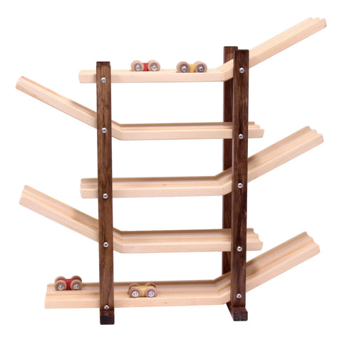 Handcrafted Amish Wooden Kids Roller Racetrack Toy Double Track with 4 Cars | Made in USA Amish Toy Box  Wooden Toys,Marble and Ball Rollers