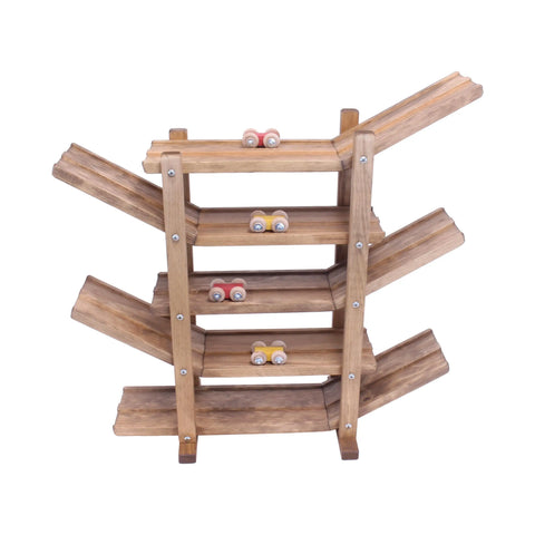 Handcrafted Amish Wooden Kids Roller Racetrack Toy Double Track with 4 Cars | Made in USA Amish Toy Box  Wooden Toys,Marble and Ball Rollers