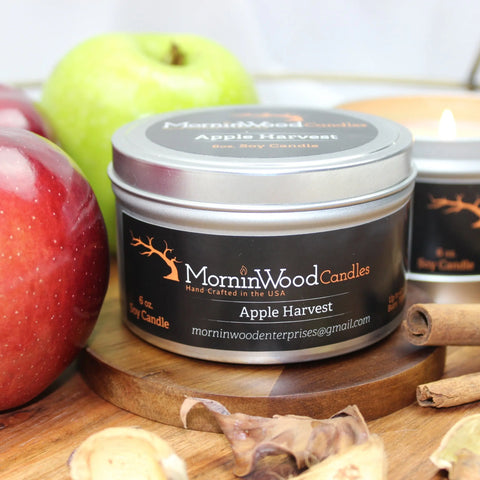 Handcrafted Apple Harvest Soy Candle Tin – 7oz Aromatic Home Fragrance Blend with Cinnamon and Vanilla | Made in USA MorninWood Candles  Candles