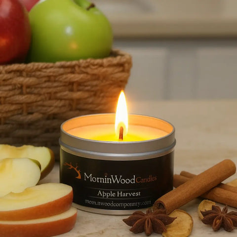 Handcrafted Apple Harvest Soy Candle Tin – 7oz Aromatic Home Fragrance Blend with Cinnamon and Vanilla | Made in USA MorninWood Candles  Candles