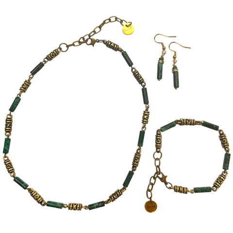 Handcrafted Aqua Terra Jasper Jewelry Set – 25 Inch Necklace, 7 Inch Bracelet, 1 Inch Earrings | Made in USA Michelle Marie Boutique  Jewelry Set