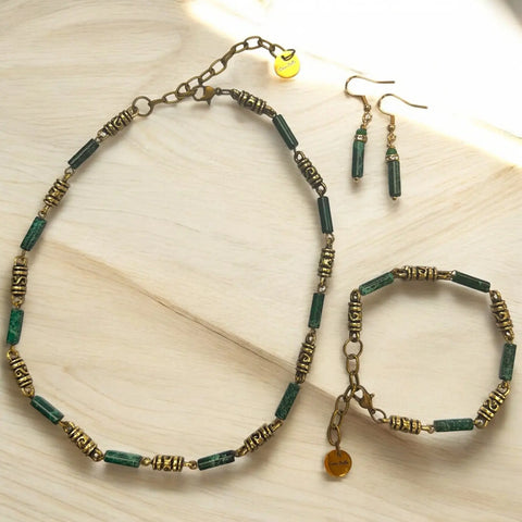 Handcrafted Aqua Terra Jasper Jewelry Set – 25 Inch Necklace, 7 Inch Bracelet, 1 Inch Earrings | Made in USA Michelle Marie Boutique  Jewelry Set