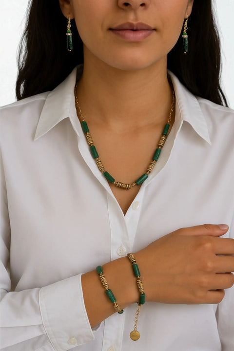 Handcrafted Aqua Terra Jasper Jewelry Set – 25 Inch Necklace, 7 Inch Bracelet, 1 Inch Earrings | Made in USA Michelle Marie Boutique  Jewelry Set