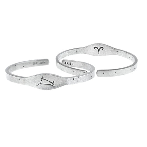 Handcrafted Aries Zodiac Cuff Bracelet – Recycled Pewter Constellation Design | Made in USA – March 21 to April 19 Horoscope Accessory Whitney Howard Designs  Zodiac Cuffs