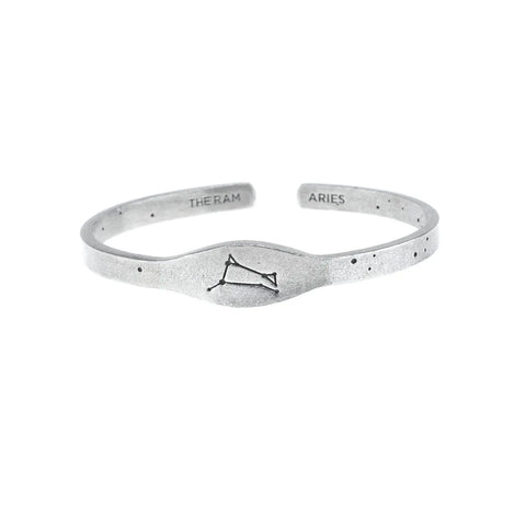 Handcrafted Aries Zodiac Cuff Bracelet – Recycled Pewter Constellation Design | Made in USA – March 21 to April 19 Horoscope Accessory Whitney Howard Designs  Zodiac Cuffs
