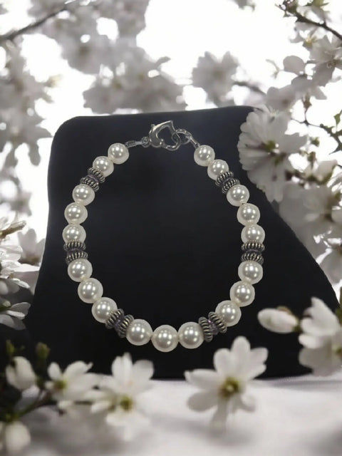 Handcrafted Austrian Pearl Bracelet 7 Inch – Silver Accents Heart Clasp | Elegant Jewelry Gift Made in USA Michelle Marie Boutique  Bracelet