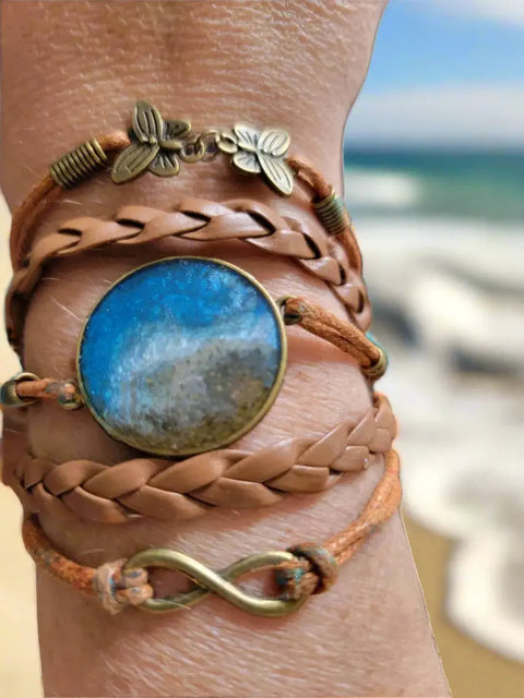 Handcrafted Beach Sand Resin Cuff Bracelet – Adjustable Ocean Wave PU Leather Strap | Made in USA Michelle Marie Boutique  Bracelets