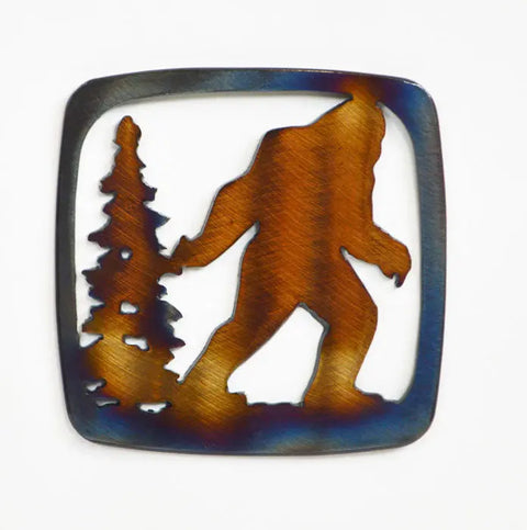 Handcrafted Bigfoot Metal Coaster – Rustic Heat-Treated Drink Mat | Made in USA Knights Home Decor  item