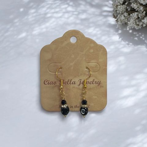 Handcrafted Black Crystal and Hematite Dangle Earrings – Gold Tone Finish | Michelle Marie Boutique | Made in USA Michelle Marie Boutique  Earrings