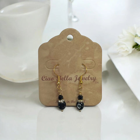 Handcrafted Black Crystal and Hematite Dangle Earrings – Gold Tone Finish | Michelle Marie Boutique | Made in USA Michelle Marie Boutique  Earrings