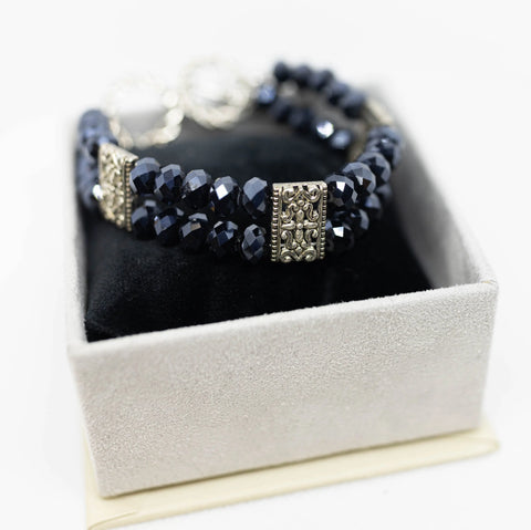 Handcrafted Black Double Strand Crystal Bracelet | Adjustable Toggle Clasp | Made in USA Gift Jewelry Michelle Marie Boutique  Bracelets