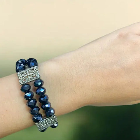 Handcrafted Black Double Strand Crystal Bracelet | Adjustable Toggle Clasp | Made in USA Gift Jewelry Michelle Marie Boutique  Bracelets