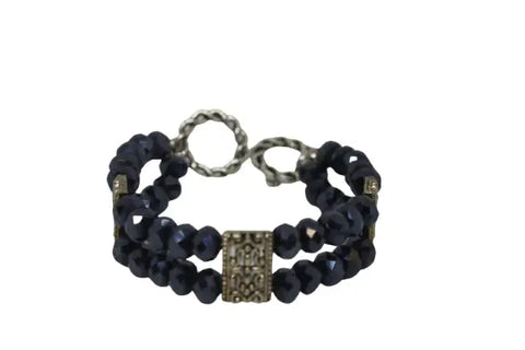 Handcrafted Black Double Strand Crystal Bracelet | Adjustable Toggle Clasp | Made in USA Gift Jewelry Michelle Marie Boutique  Bracelets