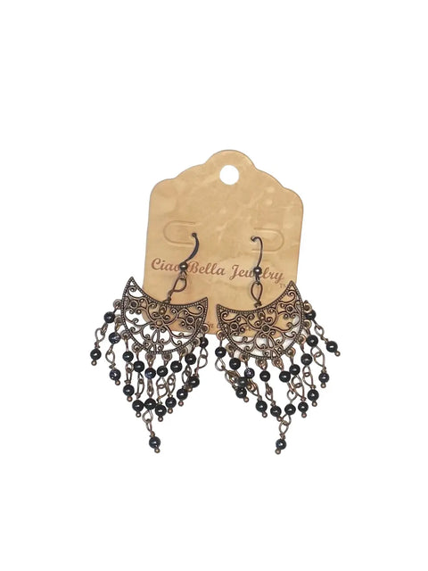Handcrafted Black Onyx Chandelier Earrings – Copper Filigree Design With Dangle Beads | Made in USA by Ciao Bella Jewelry Michelle Marie Boutique  Earrings