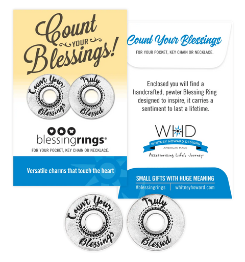 Handcrafted Blessing Ring Charm – Count Your Blessings Engraved Pewter | Made in USA Inspirational Jewelry Gift Whitney Howard Designs  Blessing Ring