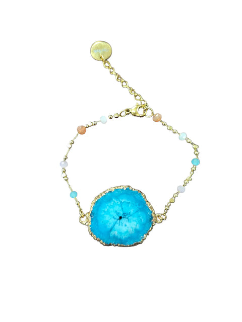 Handcrafted Blue Agate Slice Bracelet – Gold Chain with Crystal Beads | Adjustable 7-8.25 Inch | Made in USA Michelle Marie Boutique  Bracelets