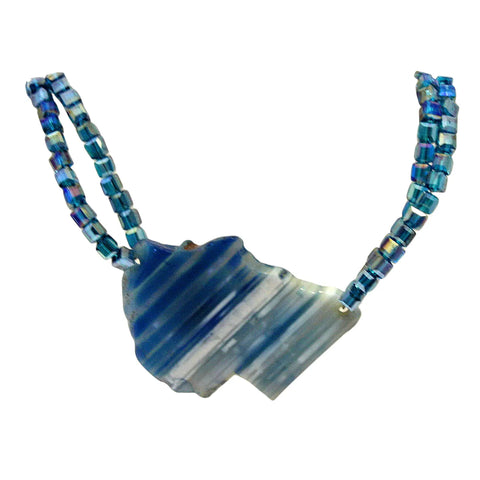 Handcrafted Blue Brazilian Striped Agate Necklace With Deep Aqua Crystal Beads – 19 Inch Adjustable | Made in USA Michelle Marie Boutique  Necklace