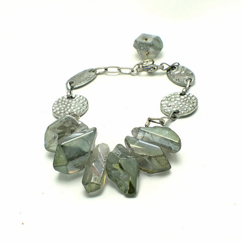 Handcrafted Blue Green Electroplated Quartz Bracelet 7 Inch Adjustable – Hammered Silver Alloy Chain | Made in USA Michelle Marie Boutique  Bracelet