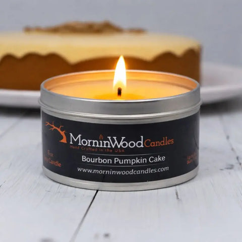 Handcrafted Bourbon Pumpkin Cake Scented Soy Candle 6oz Tin – Seasonal Home Fragrance | Made in USA MorninWood Candles  Candles