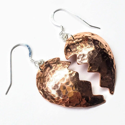 Handcrafted Broken Heart Hammered Copper Earrings – Artisan Jewelry | Made in USA Alexa Martha Designs  Earrings
