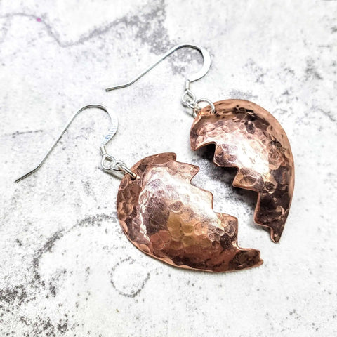 Handcrafted Broken Heart Hammered Copper Earrings – Artisan Jewelry | Made in USA Alexa Martha Designs  Earrings