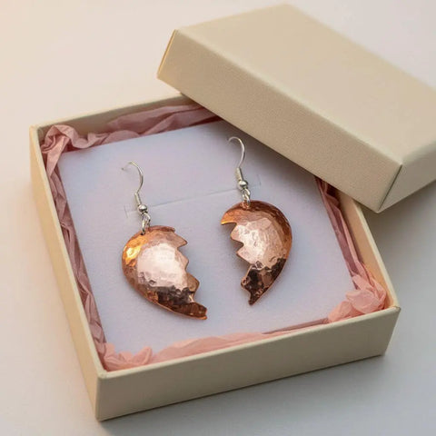 Handcrafted Broken Heart Hammered Copper Earrings – Artisan Jewelry | Made in USA Alexa Martha Designs  Earrings