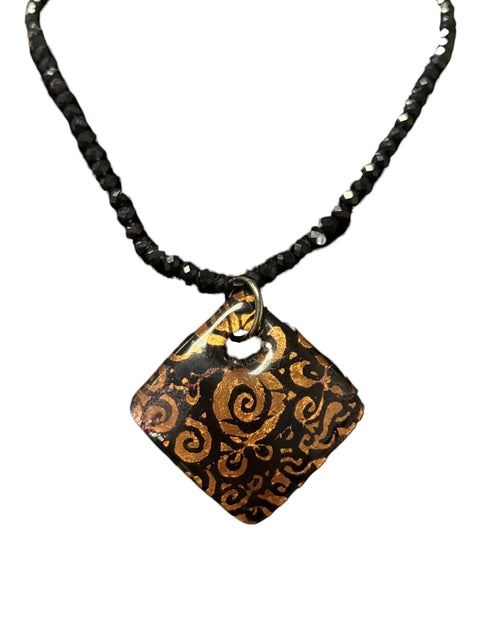 Handcrafted Bronze Black Swirled Murano Glass Diamond Pendant Necklace – Artisan Jewelry | Made in USA Michelle Marie Boutique  Necklaces