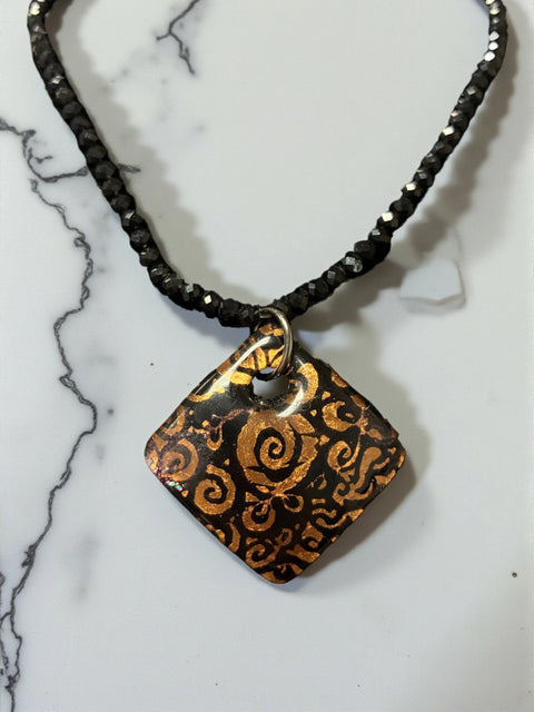 Handcrafted Bronze Black Swirled Murano Glass Diamond Pendant Necklace – Artisan Jewelry | Made in USA Michelle Marie Boutique  Necklaces