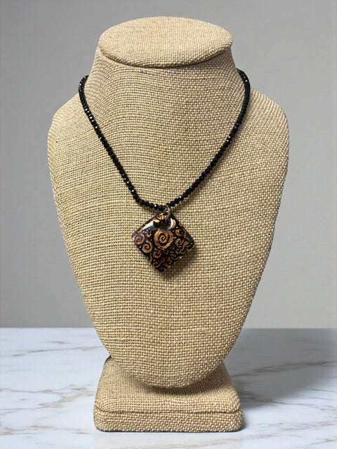 Handcrafted Bronze Black Swirled Murano Glass Diamond Pendant Necklace – Artisan Jewelry | Made in USA Michelle Marie Boutique  Necklaces