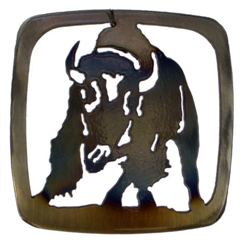 Handcrafted Buffalo Metal Coaster – Heat-Treated Rustic Surface Protector | Made in USA Knights Home Decor  item