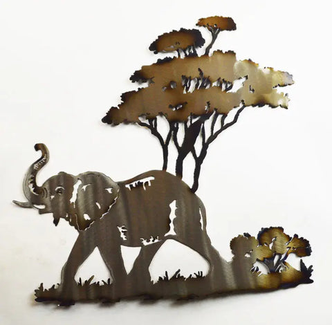 Handcrafted Bull Elephant Metal Wall Art – Rustic African Wildlife Decor | Made in USA Knights Home Decor  item