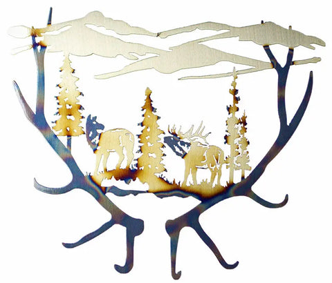 Handcrafted Bull and Cow Elk Metal Wall Art – Rustic Wildlife Decor | Made in USA Knights Home Decor  item